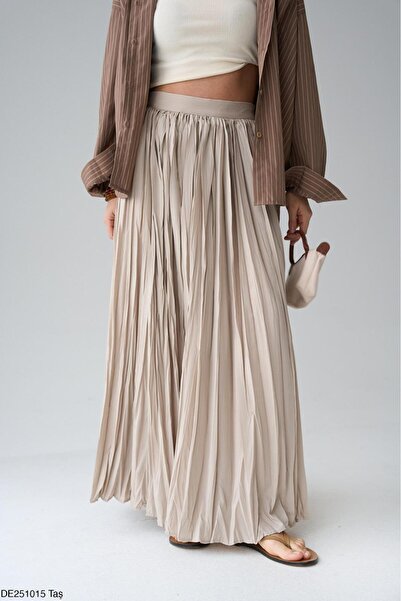 Lupies Kadın Beli Lastikli-Fermuarlı Uzun Kraş Etek