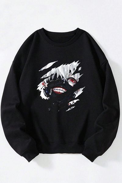 Anetos Kankei Ken Tokyo Ghoul Unisex Black Crew Neck Cotton Sweatshirt