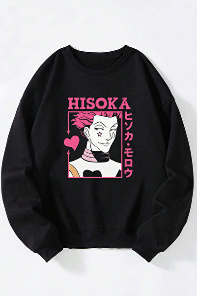 Anetos Hisoka Hunter X Hunter Unisex Negru Guler Rotund Bumbac Sweatshirt