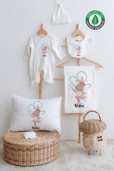 Lilabio %100 Organik İsme Özel İsimli 6lı Hastane Çıkışı Tulum Set Tavşan