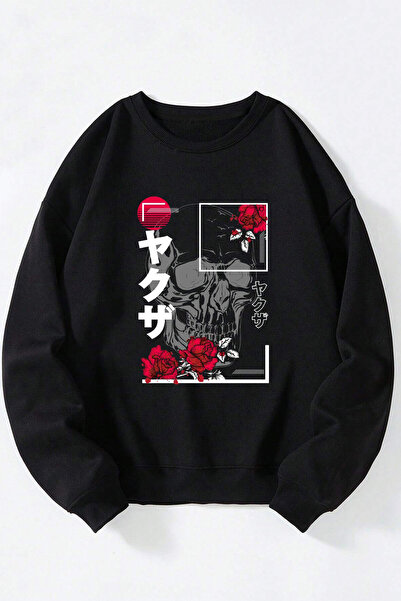 Anetos Rose Hand Unisex Negru Guler Rotund Bumbac Sweatshirt