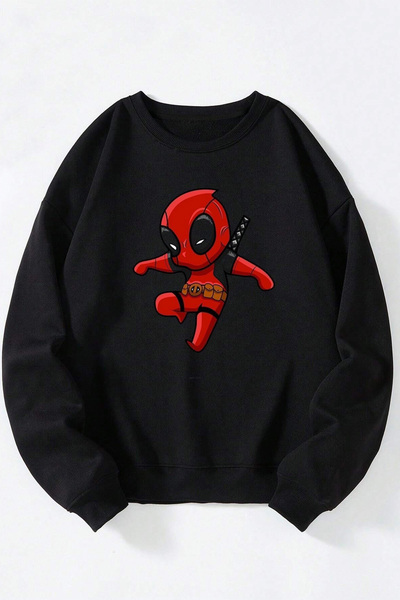 Anetos Deadpool Vault Unisex Negru Guler Rotund Bumbac Sweatshirt