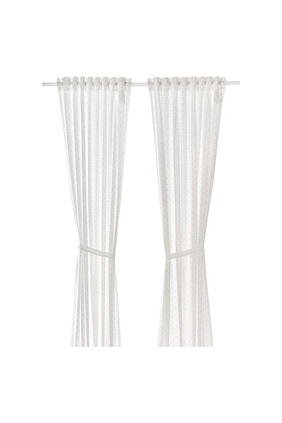 erorex Curtains with tie-backs, 1 pair, dotted/white, 120x300 cm