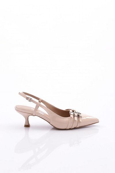 DGN Pantofi de seara cu toc cu centura de dama din piele lacuita bej 7962535