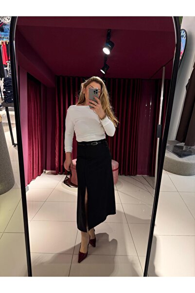 EFİL Black Midi Belted Skirt - 1234 Model