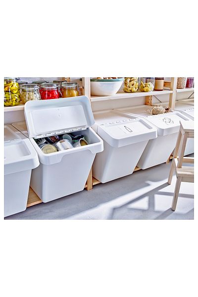 erorex Waste sorting bin with lid, white, 60 l