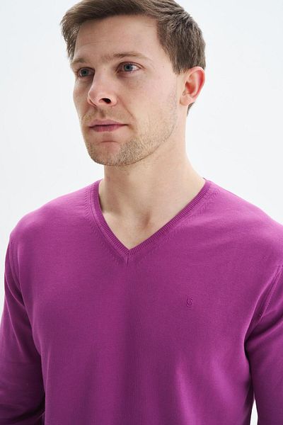Arma Men's Purple Slim Fit Basic V-Neck Knitwear Sweater K9Kro0852