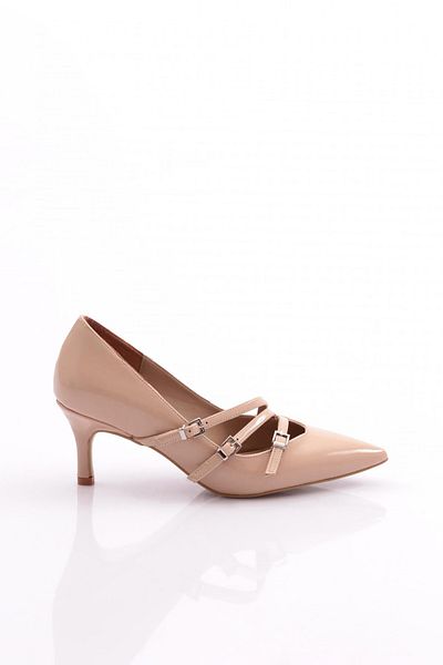 DGN Pantofi de dama cu toc subtire cu brâu din piele lacuita bej 3738535