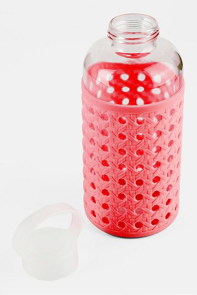 Apana Rattan Yoga Lifestyle Glass Drinking Bottle 946 ml, Pink/Transparent