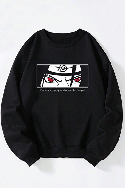 Anetos Sasuke, ești deja aici, hanorac unisex negru din bumbac guler rotund tricou