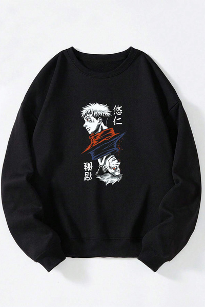 Anetos Φούτερ Jujutsu Kaisen Itadori Mirror Unisex Μαύρο με λαιμόκοψη από βαμ...