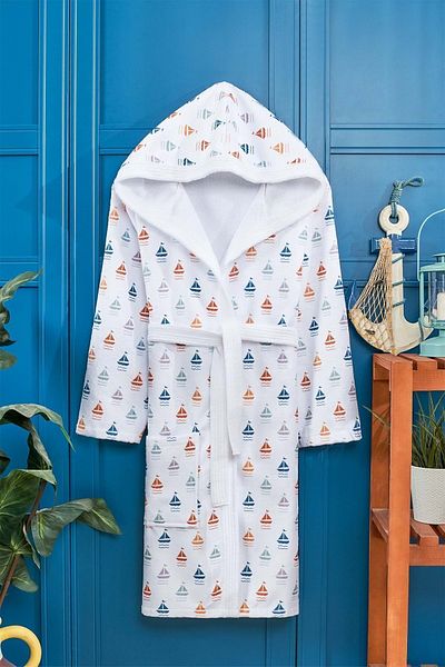 VEVİEN HOME Ship Pattern Digital Printed Young Children's Bathrobe
