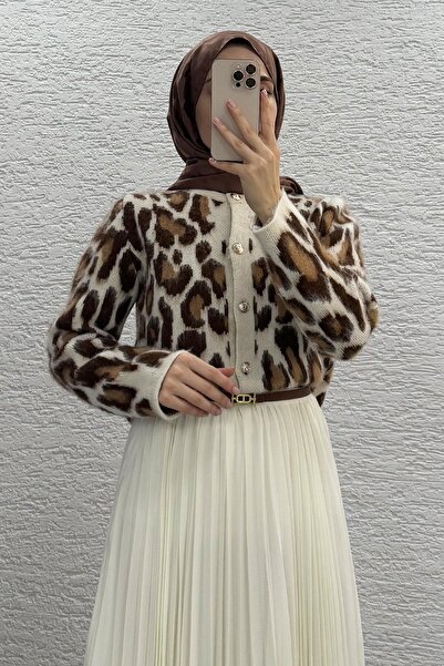 MELEK ARAZ Жіночий кардиган з коричневим леопардовим принтом