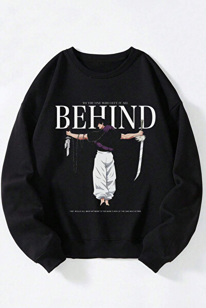 Anetos Behind unisex pulover negru cu guler rotund din bumbac