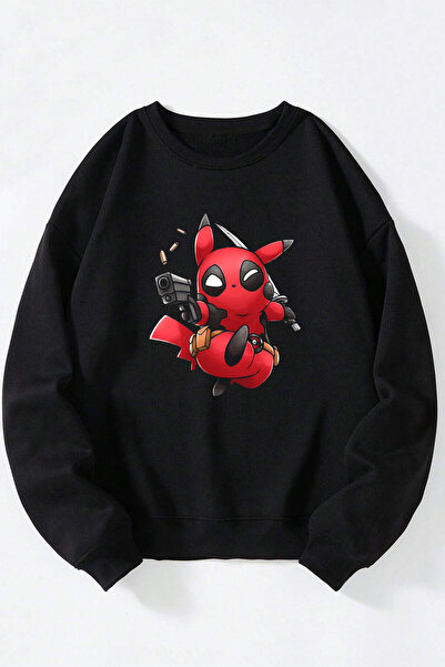 Anetos PikaPool Unisex Μαύρο Φούτερ με λαιμόκοψη από βαμβάκι