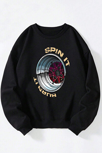 Anetos Spın It Burn It, unisex, negru, guler rotund, bumbac, hanorac