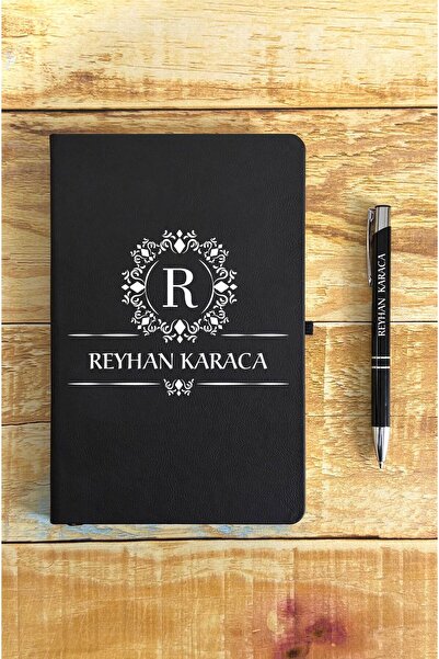 HediyeHanesi Kişiye Özel İsimli Siyah Ajanda Not Defteri ve Kalem Seti 2413B1006