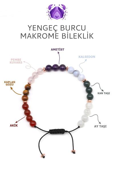 Alibaba Doğaltaş Yengeç Burcu Taşlarından Oluşan Doğal Taş Makrome Bileklik 6...