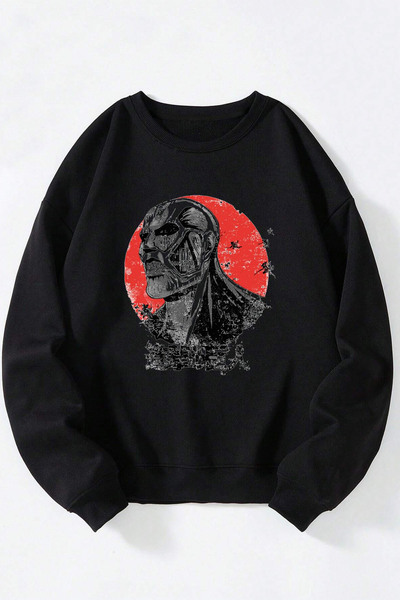 Anetos Titan Unisex Pulover din Bumbac cu Guler Rotund Negru