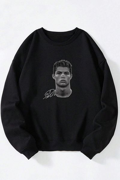 Anetos Ronaldo Unisex Black Crew Neck Cotton Sweatshirt