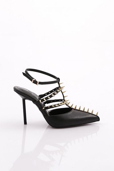 DGN Women's Metal Spiky Heeled Evening Dress Shoes Black 564521085