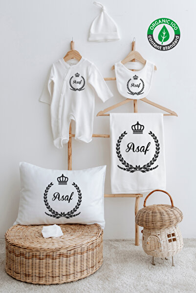 Lilabio %100 Organik İsme Özel İsimli 6lı Hastane Çıkışı Tulum Set Siyah Çelenk