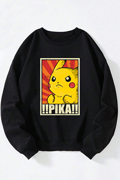 Anetos Φούτερ από βαμβακερό μαύρο μπλουζάκι με λαιμόκοψη Pika Poster Unisex