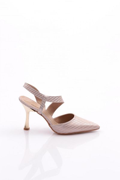 DGN 1002 Model Rose Glitter Pantofi cu toc subțire pentru femei cu spatele deschis