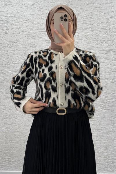 MELEK ARAZ Crni Sa leopard dezenom ženski kardigan