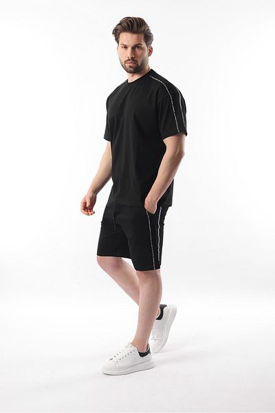 Madmext Μαύρο Overfit Ανδρικό Σορτς T-shirt Team E7302