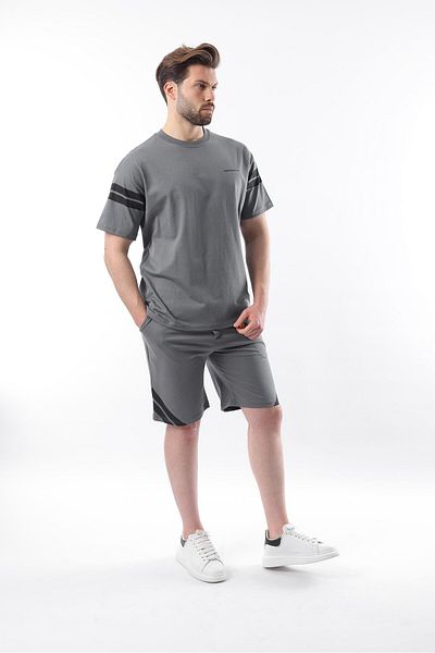 Madmext Smoked Stripe Detaillierte Herren Shorts T-Shirt Anzug E7301