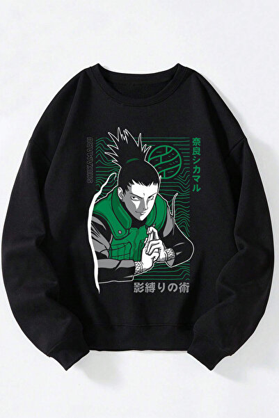 Anetos Shikamaru Nara Naruto Unisex Negru Guler Rotund Bumbac Sweatshirt