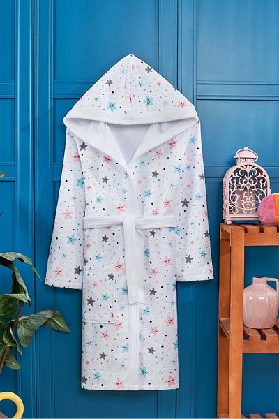 VEVİEN HOME Star Pattern Digital Printed Young Children's Bathrobe