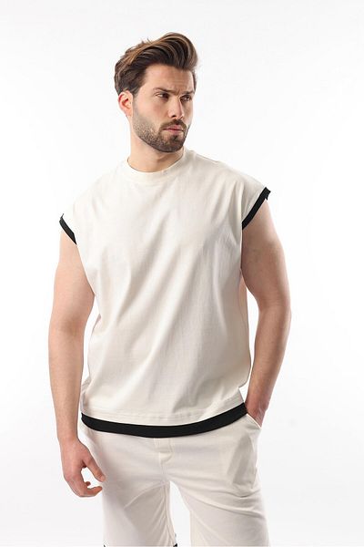 Madmext Set de tricou pentru bărbați cu mâneci zero ecru E7308