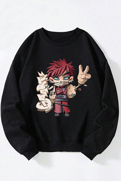 Anetos Naruto Gara Cute unisex negru guler rotund bumbac Swea tricou