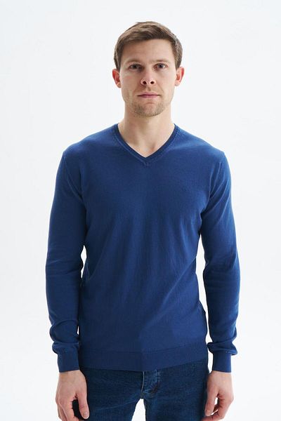 Arma Men's Navy Blue Slim Fit Basic V-Neck Knitwear Sweater K9Kro0852