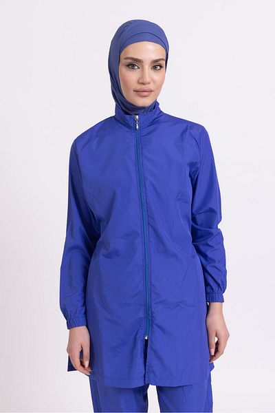 Pemilo Women's 23203 Drawstring Parachute Full Hijab Swimsuit Saks Blue