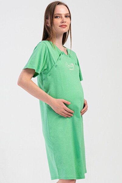 VİENETTA Women's Short Sleeve Maternity Green Tunic C5T3N1O804