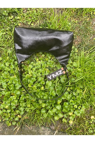 YMZBAG Geantă de umăr din piele lacuită neagră pentru femei
