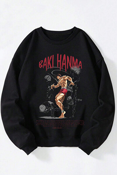 Anetos Φούτερ από βαμβάκι με λαιμόκοψη μαύρο Unisex Bakı Hanma