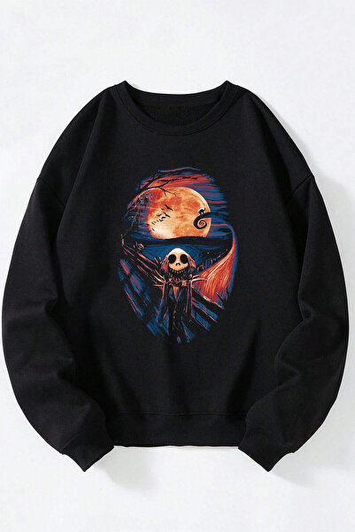 Anetos Halloween Screem Unisex Sweatshirt Negru cu Guler Rotund din Bumbac