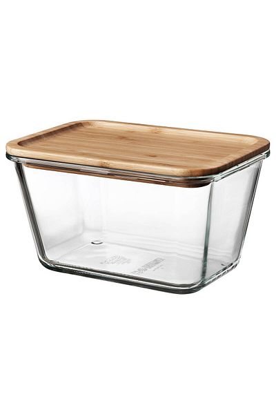erorex Food container with lid, rectangular glass/bamboo, 1.8 l