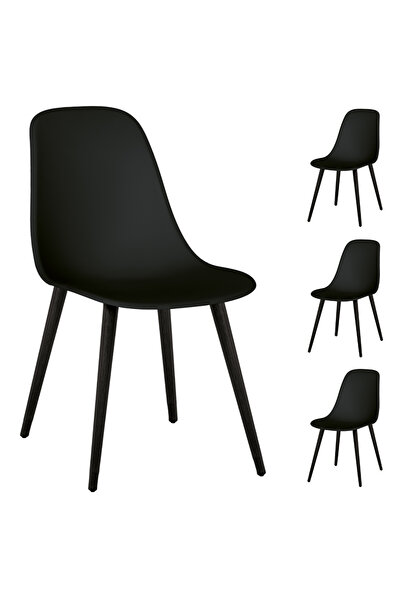 Estelia Abant Sandalye Siyah Ahşap Siyah Ayaklı 4li Takım