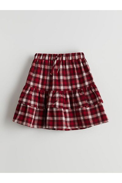 LC Waikiki Lcw Kids Red Elastic Waist Plaid Girls Skirt