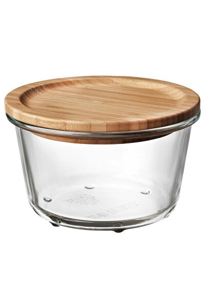 erorex Food container with lid, round glass/bamboo, 600 ml