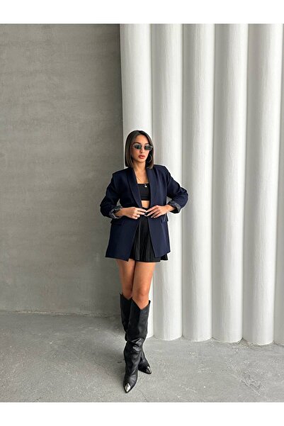 Neşeli Butik kadın astarlı içi leopar desenli blazer ceket NBG071