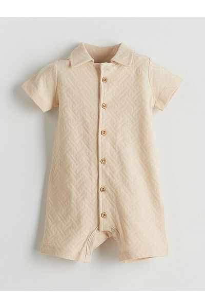 LC Waikiki Lcw Baby Beige Crew Neck Cotton Baby Boy Romper