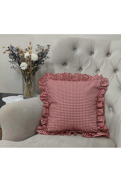 Hobizer Textile Mother's Day Frilly Petite Checkered Red Checkered Bohemian Throw Pillow Cover 50X50
