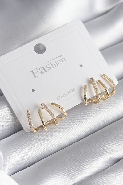 Clariss Brass Silver Color Zircon Stone Fork Model Women's Earrings