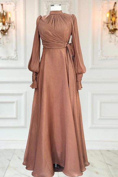 Tesetturabiye Brown Efruz Evening Dress